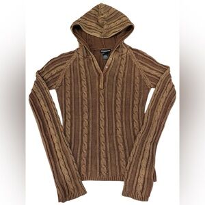 Vintage Misdemeanor Brown Y2K Cable Knit Hooded Sweater Size Medium FLAW